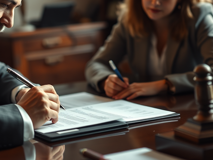 A Lawyer and a client working together on a document