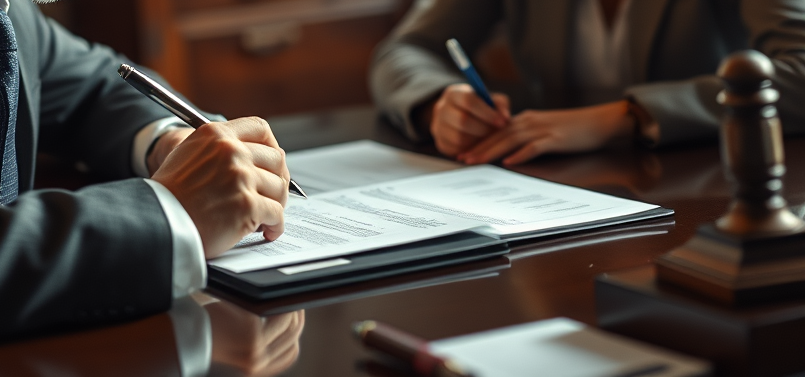 A Lawyer and a client working together on a document